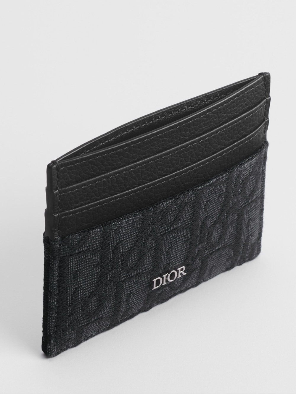 Dior Black Textured Canvas and Leather Card Holder